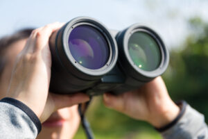 Asian woman use of the binoculars